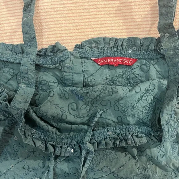 Turquoise Top with Ruffle Trim and Sequins - Picture 3 of 4